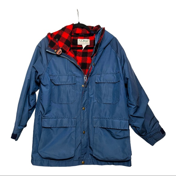Vintage LL Bean Baxter State Parka Buffalo Plaid Flannel Hooded Coat Mens M USA - Picture 1 of 7